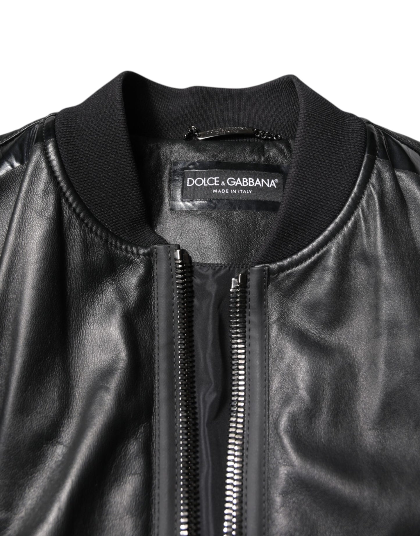Dolce & Gabbana Black Lambskin Leather Biker Full Zip Jacket