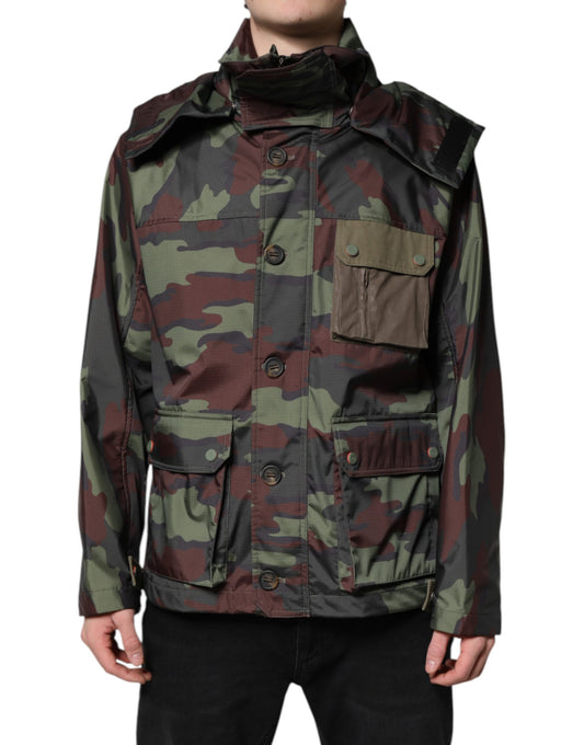 Dolce &amp; Gabbana – Mehrfarbige Camouflage-Kapuzenjacke mit Knöpfen