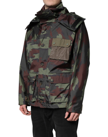 Dolce &amp; Gabbana – Mehrfarbige Camouflage-Kapuzenjacke mit Knöpfen