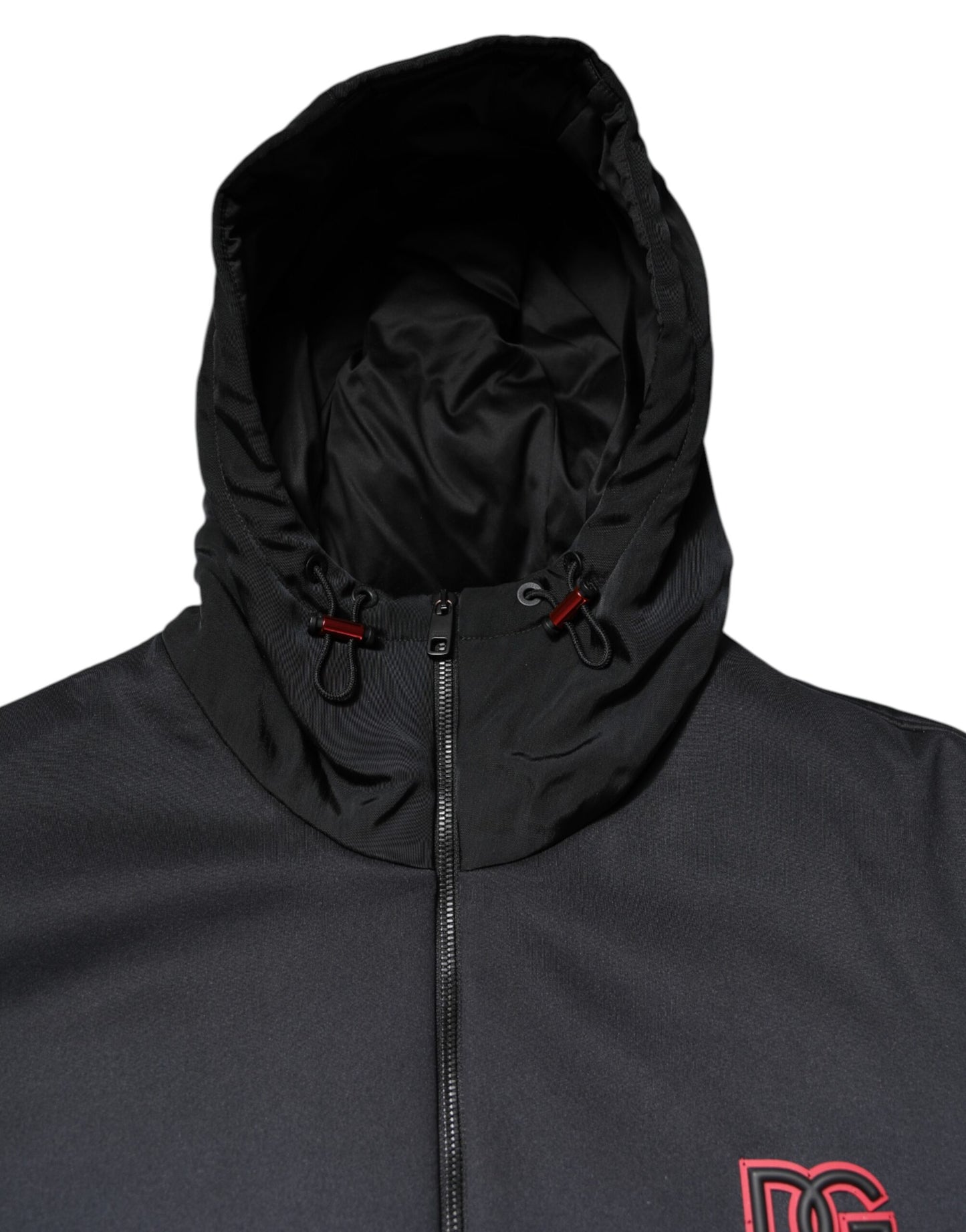 Dolce & Gabbana Black Polyester DG Hooded Full Zip Jacket