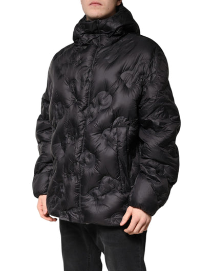 Dolce & Gabbana Black Hooded Parka Coat Winter Jacket