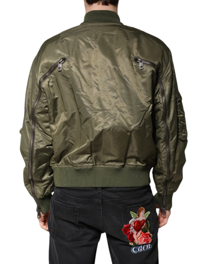 Dolce & Gabbana Green Nylon Full Zip Men Bomber Jacket