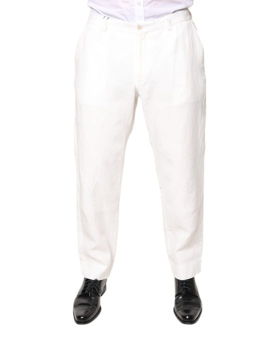 Dolce & Gabbana White Linen Mid Waist Men Dress Pants