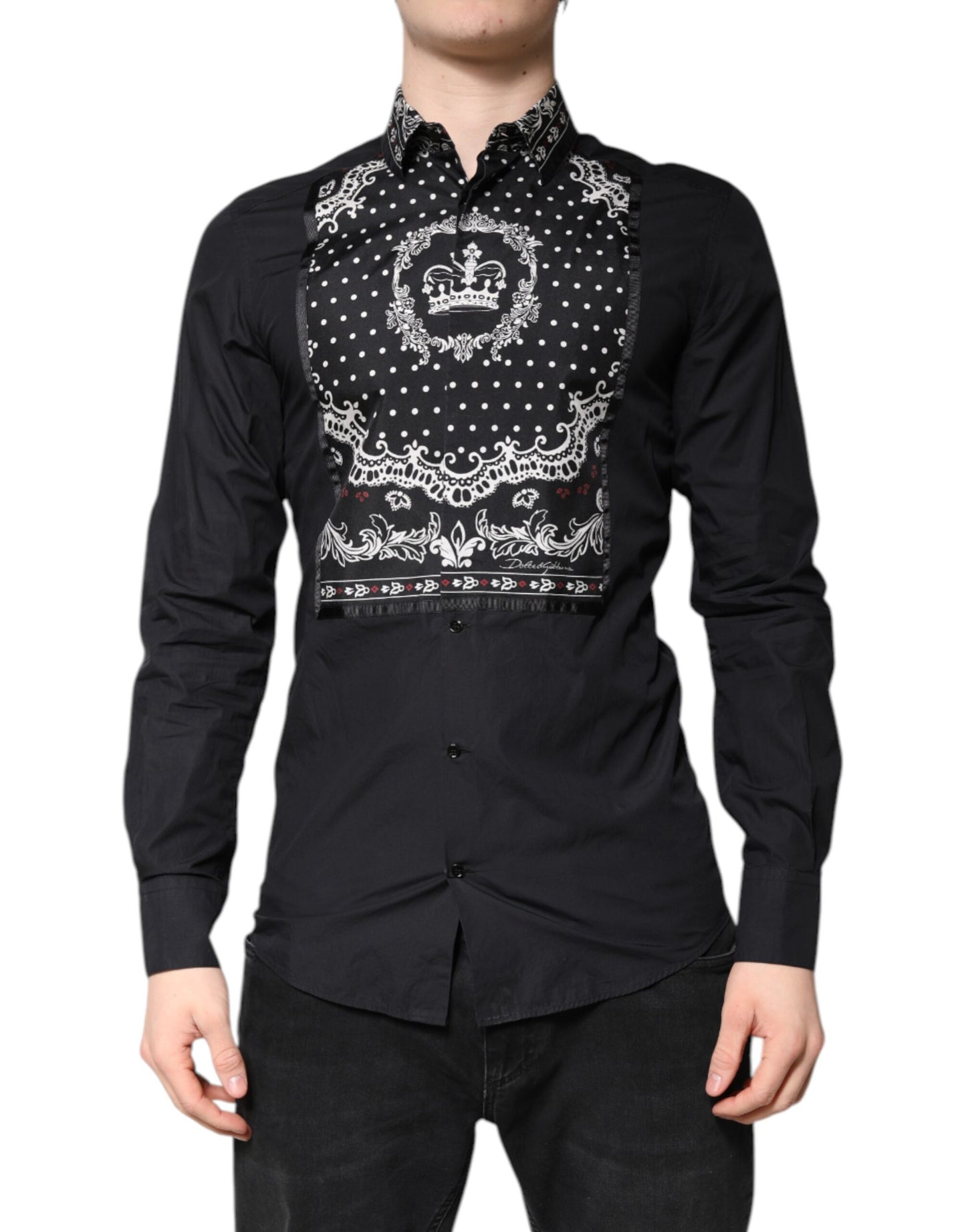 Dolce & Gabbana Black White Bandana GOLD Formal Dress Shirt