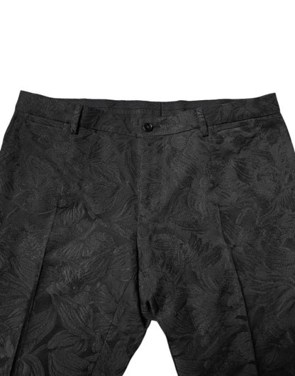 Dolce &amp; Gabbana – Schwarzer, zweiteiliger Anzug aus Polyester-Jacquard mit Blumenmuster