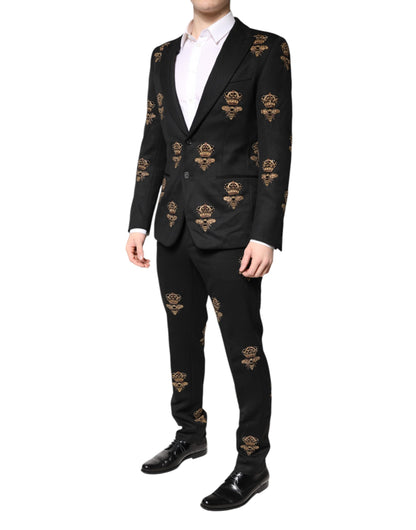 Dolce & Gabbana Black Bee Crown Embroidery 2 Piece Suit