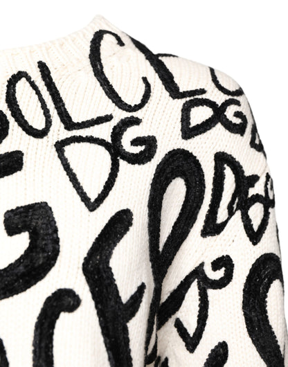 Dolce &amp; Gabbana Weiß Schwarz Logo Print Damen Pullover Pullover