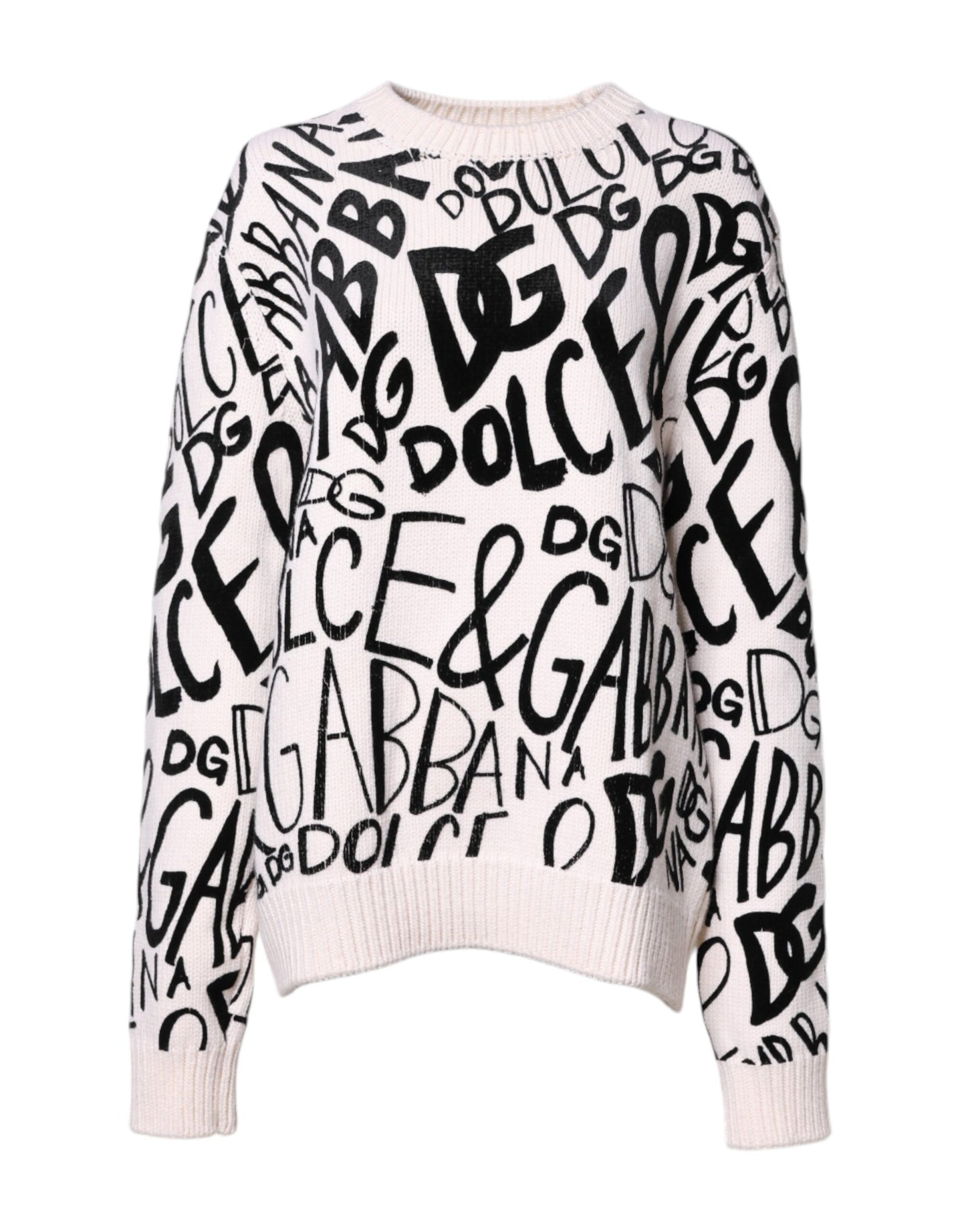 Dolce &amp; Gabbana Weiß Schwarz Logo Print Damen Pullover Pullover