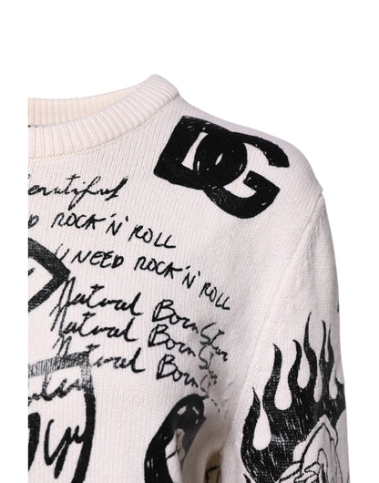 Dolce &amp; Gabbana Weiß Schwarz Logo Print Damen Pullover Pullover