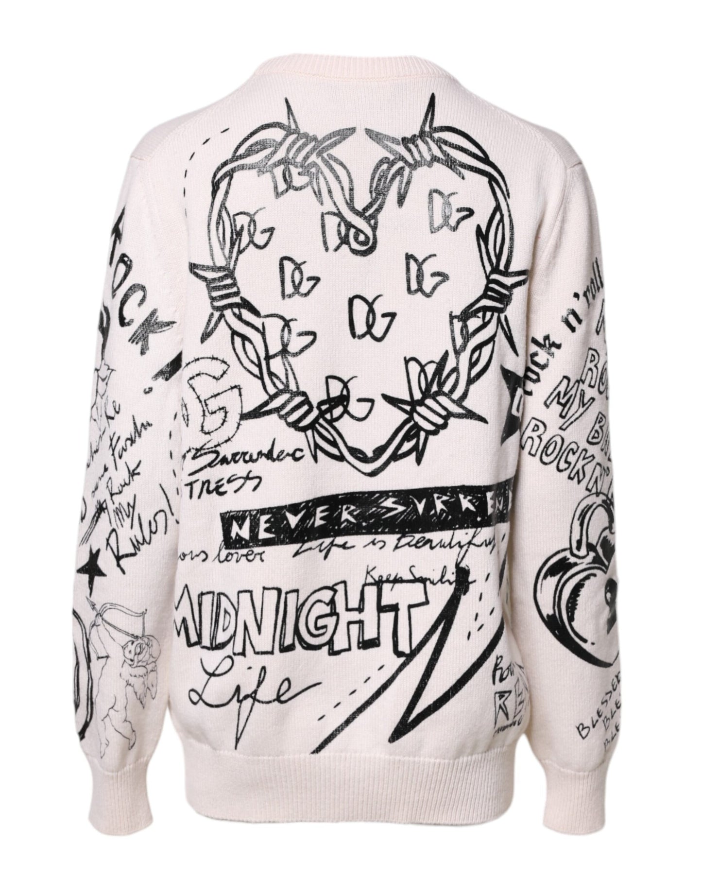 Dolce &amp; Gabbana Weiß Schwarz Logo Print Damen Pullover Pullover