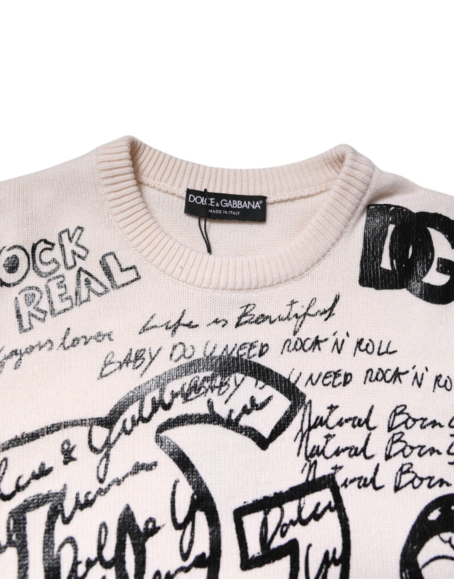 Dolce &amp; Gabbana Weiß Schwarz Logo Print Damen Pullover Pullover