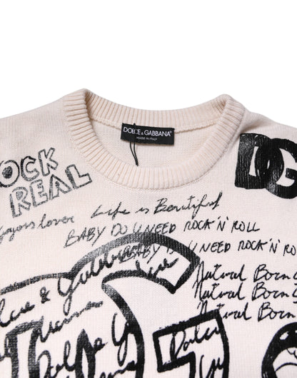 Dolce &amp; Gabbana Weiß Schwarz Logo Print Damen Pullover Pullover