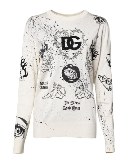 Dolce &amp; Gabbana Weißer Pullover mit Logo-Engel-Print für Damen