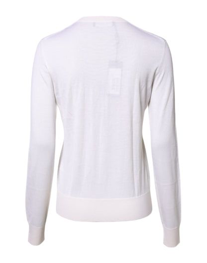 Dolce & Gabbana White Cashmere Crew Neck Top Cardigan Sweater