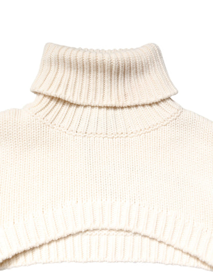 Dolce & Gabbana Ivory Cashmere Turtleneck Cropped Top Sweater