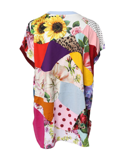 Dolce &amp; Gabbana Mehrfarbiges Patchwork-Bluse-Top mit kurzen Ärmeln