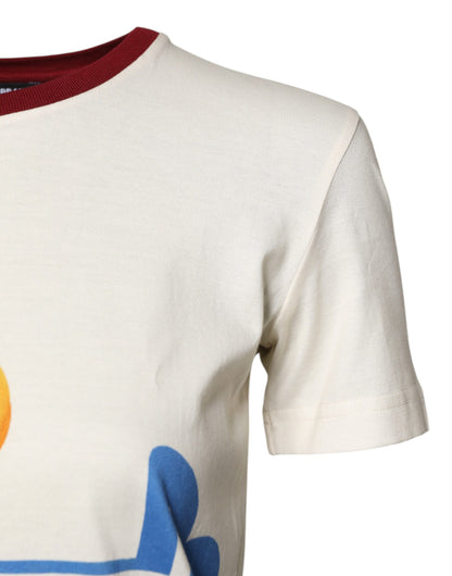 تيشيرت دولتشي آند غابانا أبيض من القطن بطبعة وأكمام قصيرة