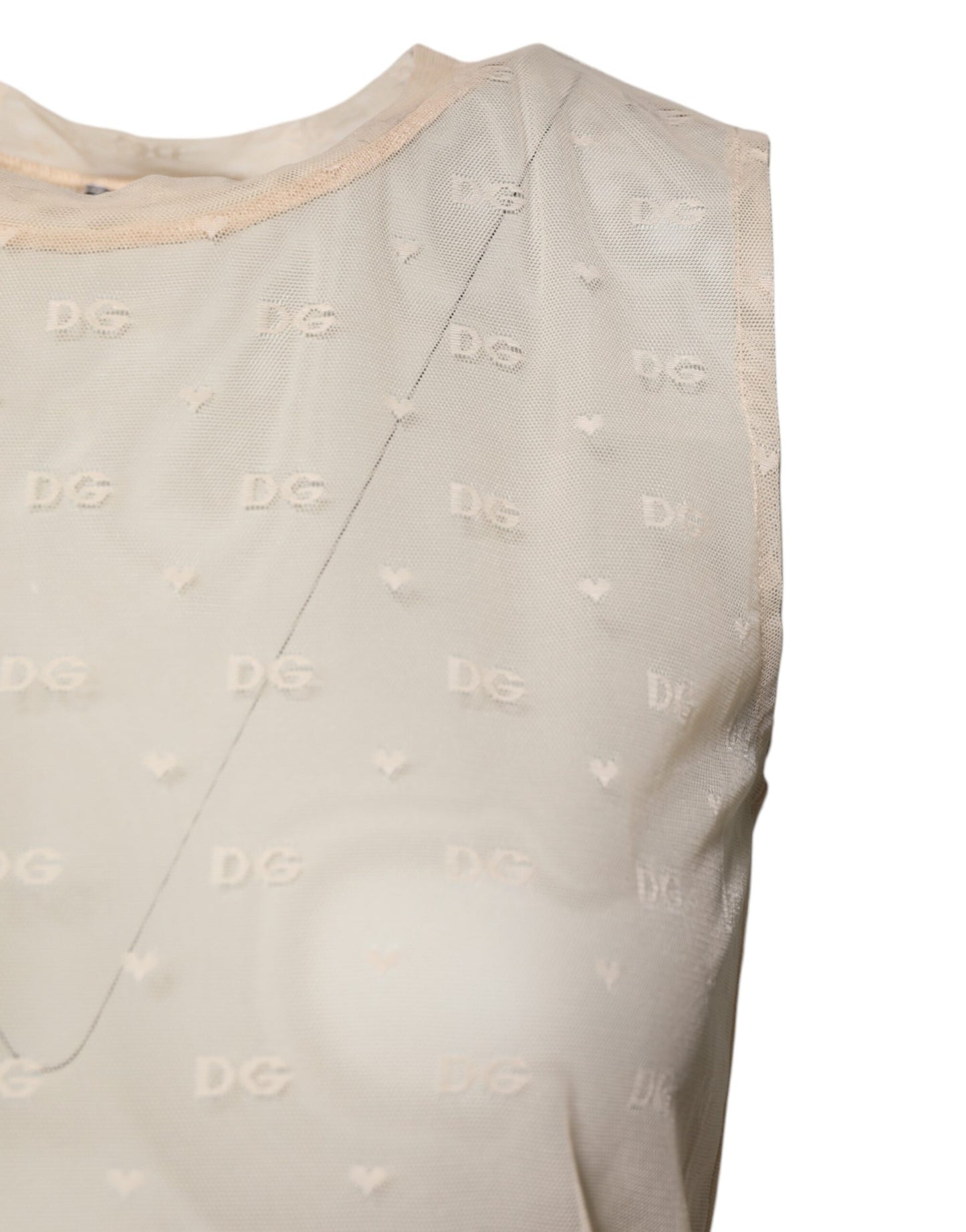 Dolce &amp; Gabbana – Durchsichtiges, ärmelloses Tanktop aus Nylon mit Logo in Elfenbein