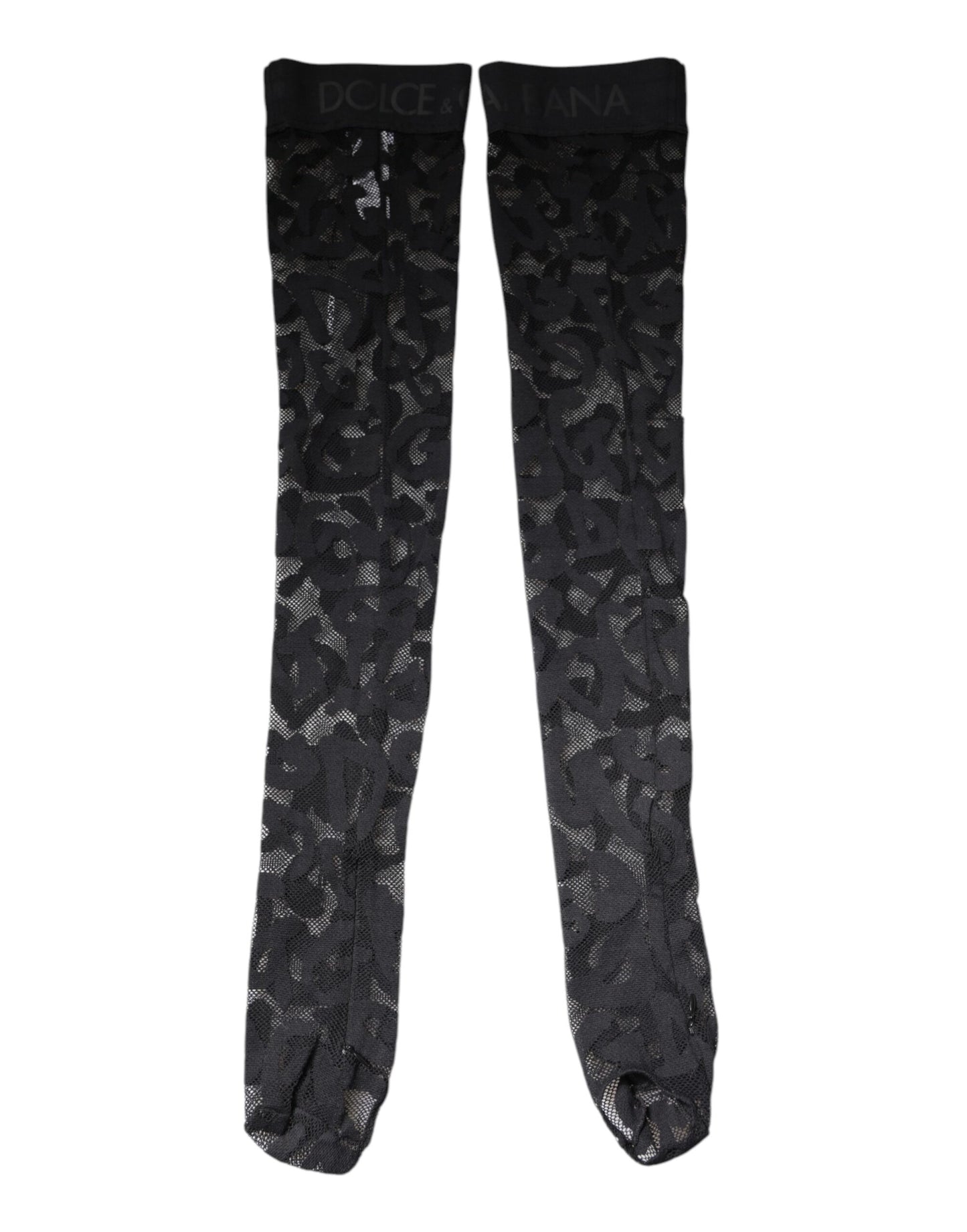 Dolce &amp; Gabbana Schwarze Strümpfe aus Baumwollstrümpfen mit Blumenspitze