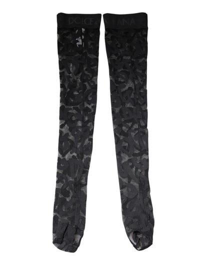 Dolce &amp; Gabbana Schwarze Strümpfe aus Baumwollstrümpfen mit Blumenspitze