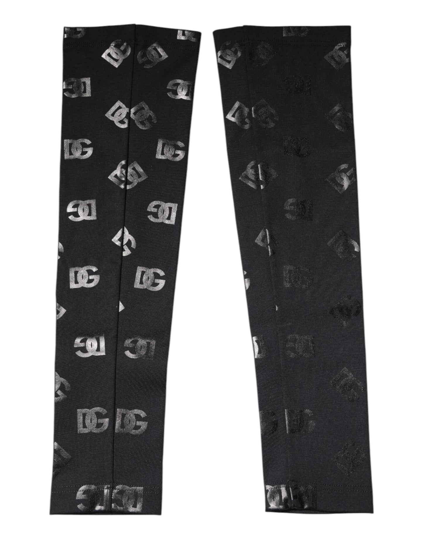 Dolce &amp; Gabbana – Schwarze Stretch-Ärmel aus Wolle mit DG-Logo und Monogramm