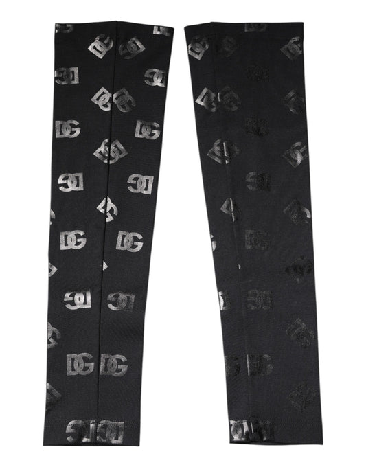 Dolce &amp; Gabbana – Schwarze Stretch-Ärmel aus Wolle mit DG-Logo und Monogramm