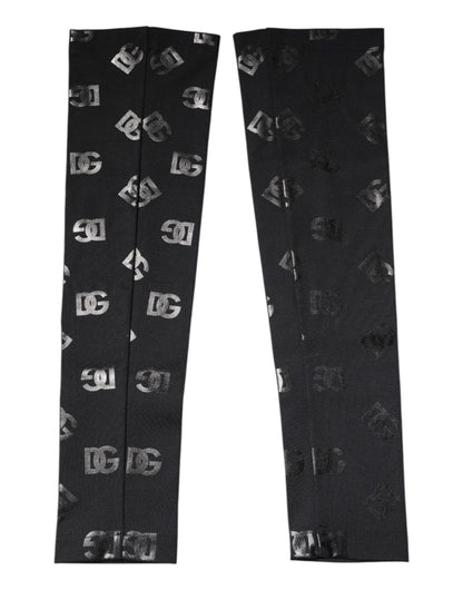 Dolce &amp; Gabbana – Schwarze Stretch-Ärmel aus Wolle mit DG-Logo und Monogramm