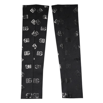 Dolce &amp; Gabbana – Schwarze Stretch-Ärmel aus Wolle mit DG-Logo und Monogramm
