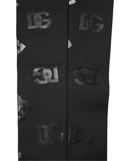Dolce &amp; Gabbana – Schwarze Stretch-Ärmel aus Wolle mit DG-Logo und Monogramm