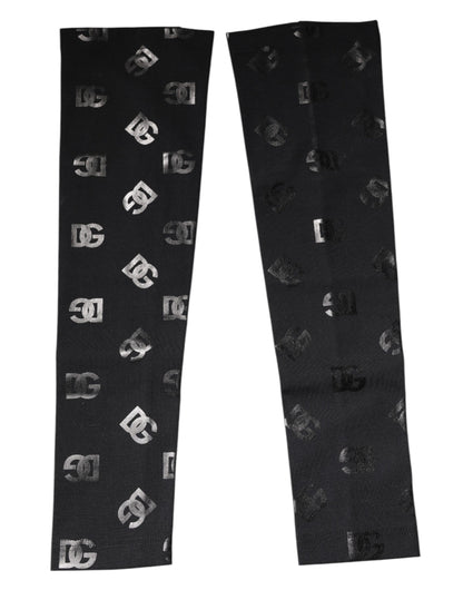 Dolce &amp; Gabbana – Schwarze Stretch-Ärmel aus Wolle mit DG-Logo und Monogramm