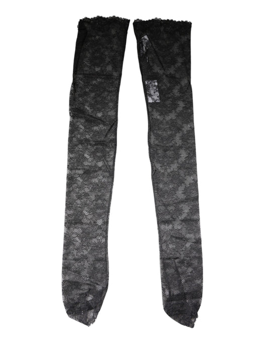 Dolce &amp; Gabbana Schwarze Strümpfe aus Baumwollstrümpfen mit Blumenspitze