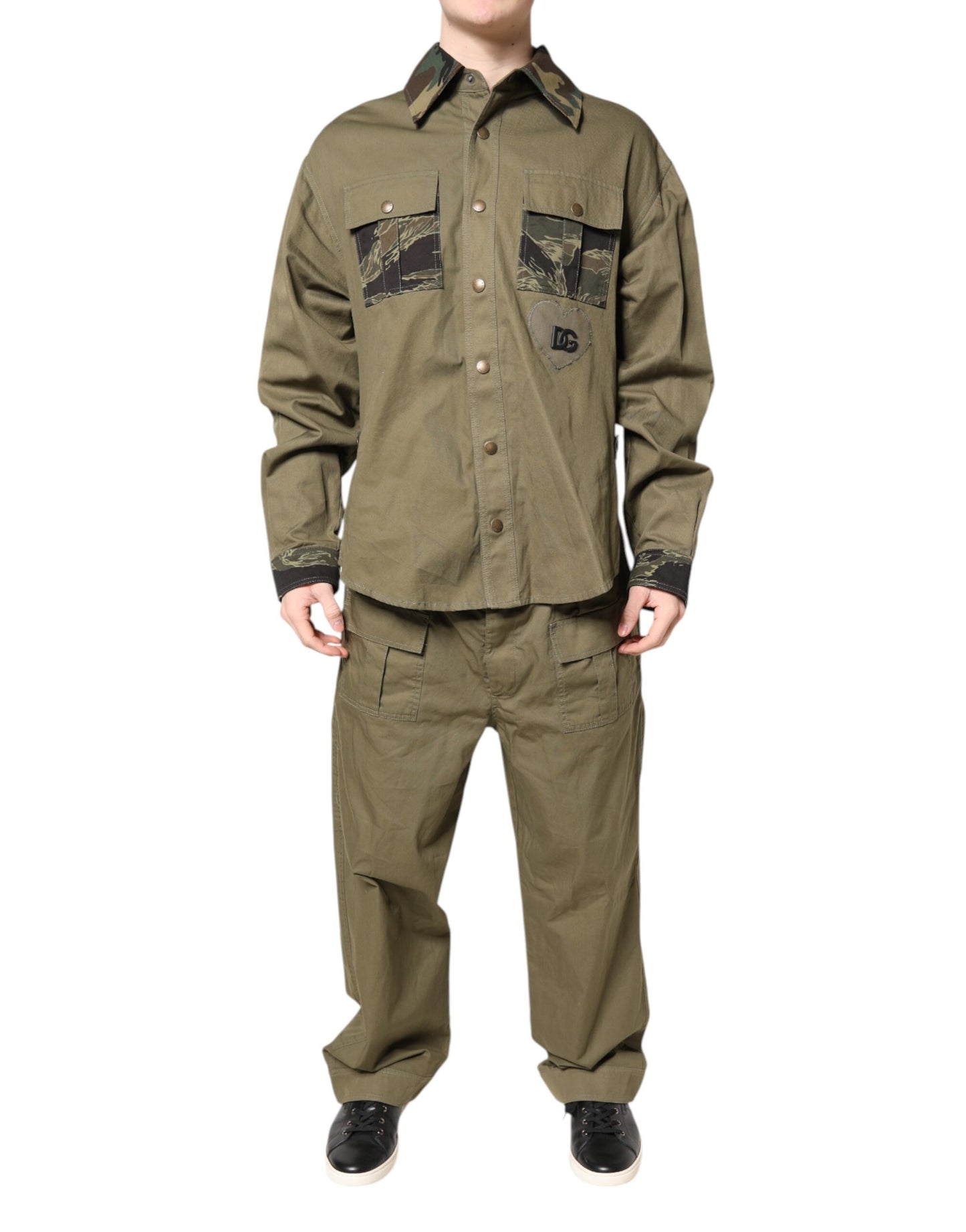 Dolce &amp; Gabbana Braunes Baumwoll-Stretch-Hemdhosen-Freizeitset