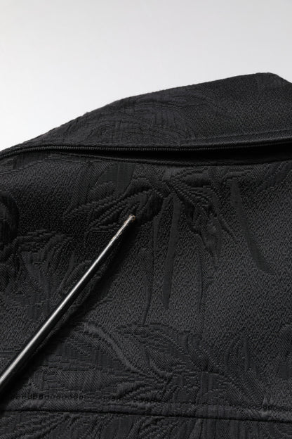 Dolce &amp; Gabbana – Schwarze Bikerjacke aus Brokat-Baumwolle mit durchgehendem Reißverschluss