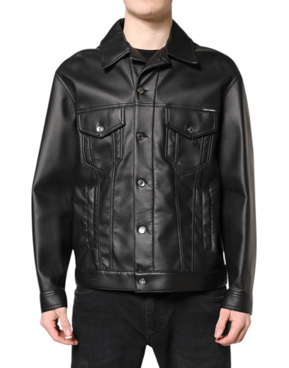 Dolce &amp; Gabbana – Schwarze Bikerjacke aus Polyester mit Knopfleiste