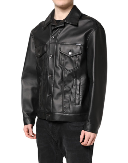 Dolce &amp; Gabbana – Schwarze Bikerjacke aus Polyester mit Knopfleiste