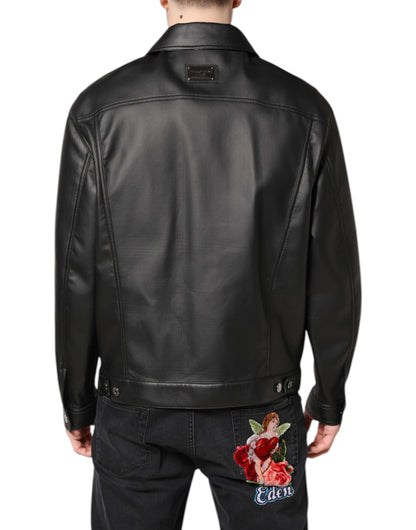 Dolce &amp; Gabbana – Schwarze Bikerjacke aus Polyester mit Knopfleiste