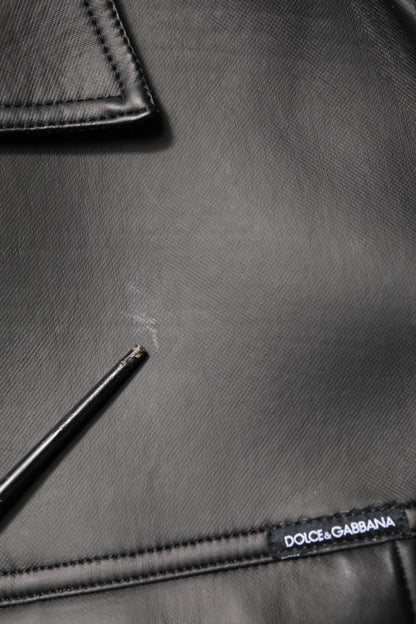 Dolce &amp; Gabbana – Schwarze Bikerjacke aus Polyester mit Knopfleiste