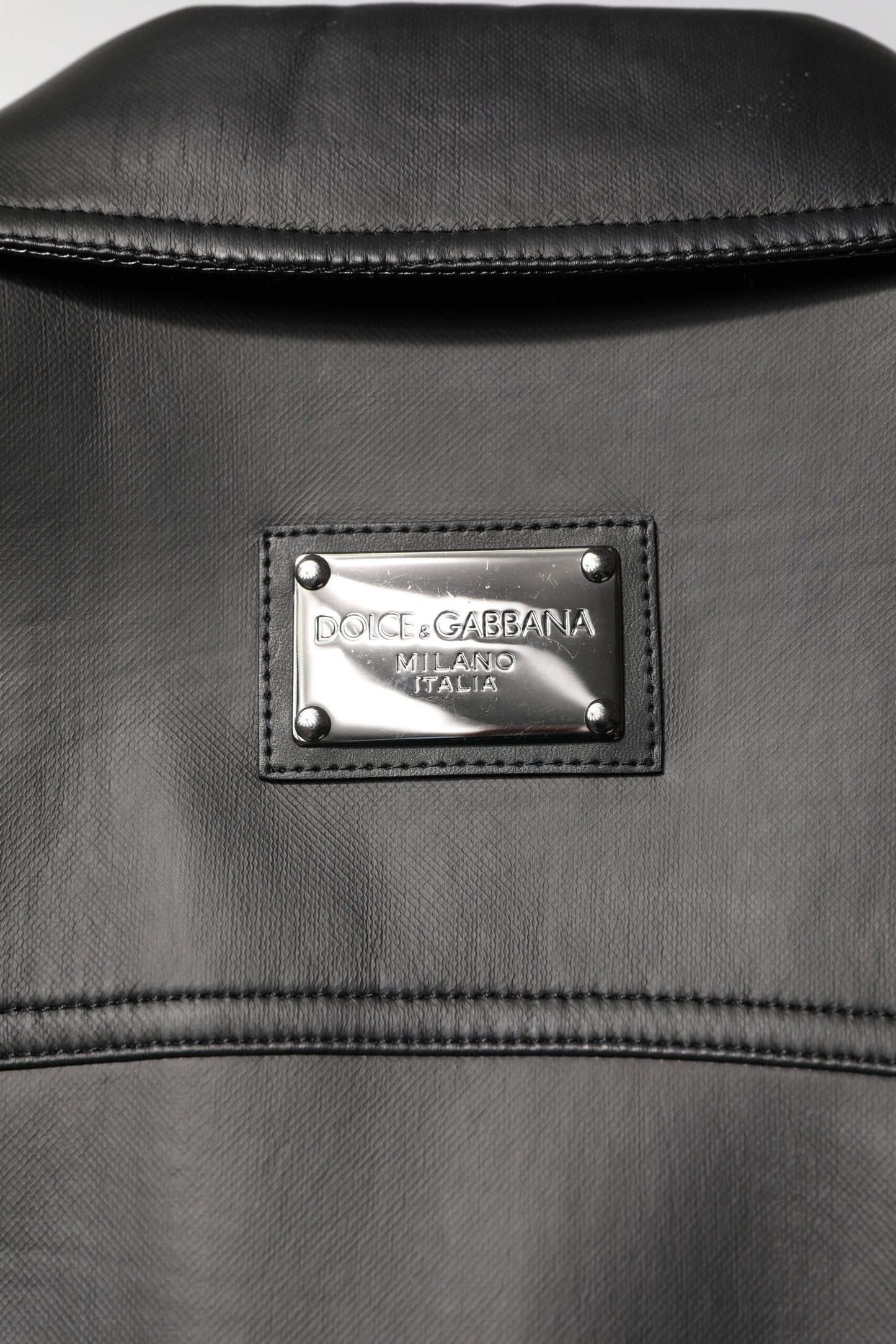 Dolce &amp; Gabbana – Schwarze Bikerjacke aus Polyester mit Knopfleiste