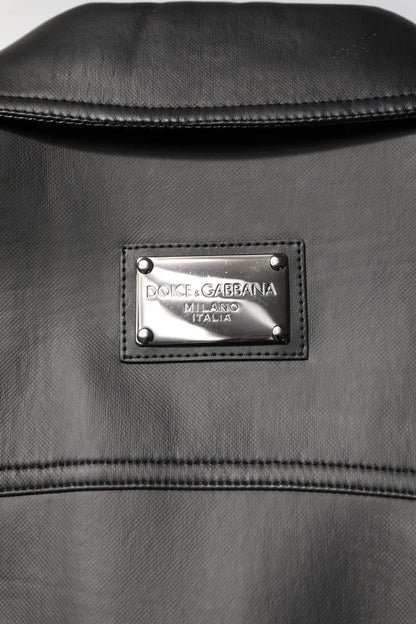 Dolce &amp; Gabbana – Schwarze Bikerjacke aus Polyester mit Knopfleiste