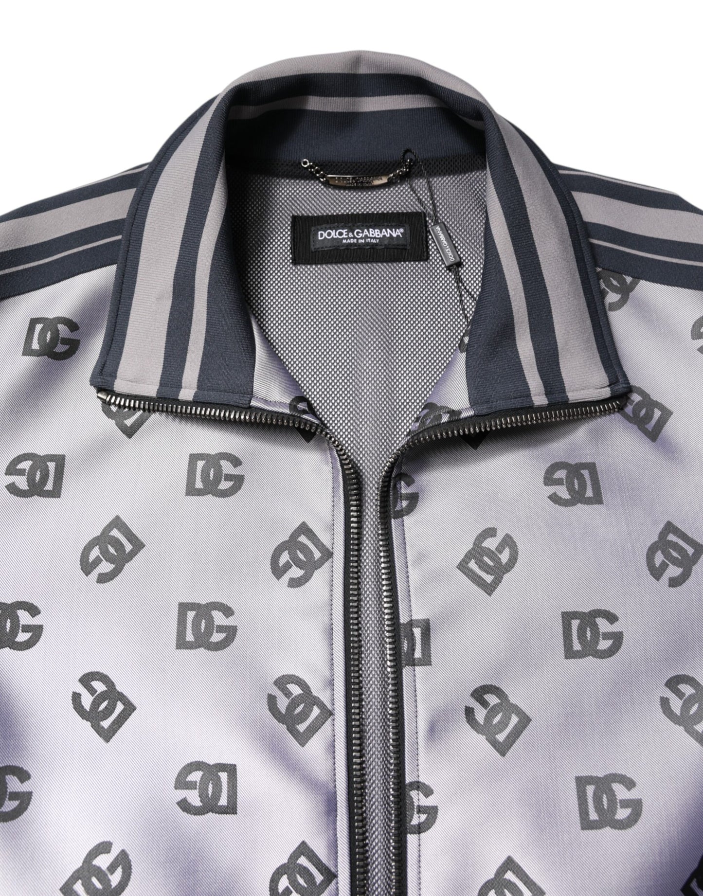 Dolce & Gabbana Gray Logo Monogram Full Zip Bomber Jacket