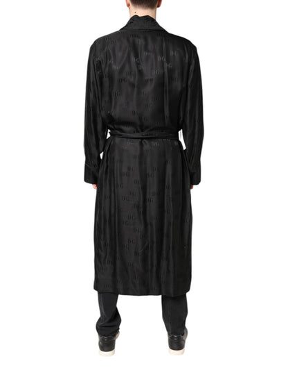 Dolce &amp; Gabbana Schwarze Seide DG Logo Herren Wickelmantel Jacke
