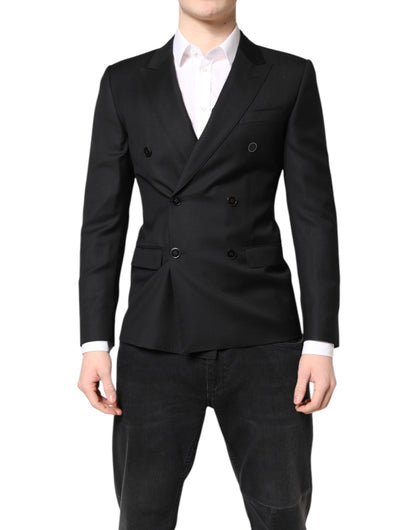 Dolce &amp; Gabbana Schwarzer MARTINI Zweireihiger Mantelblazer