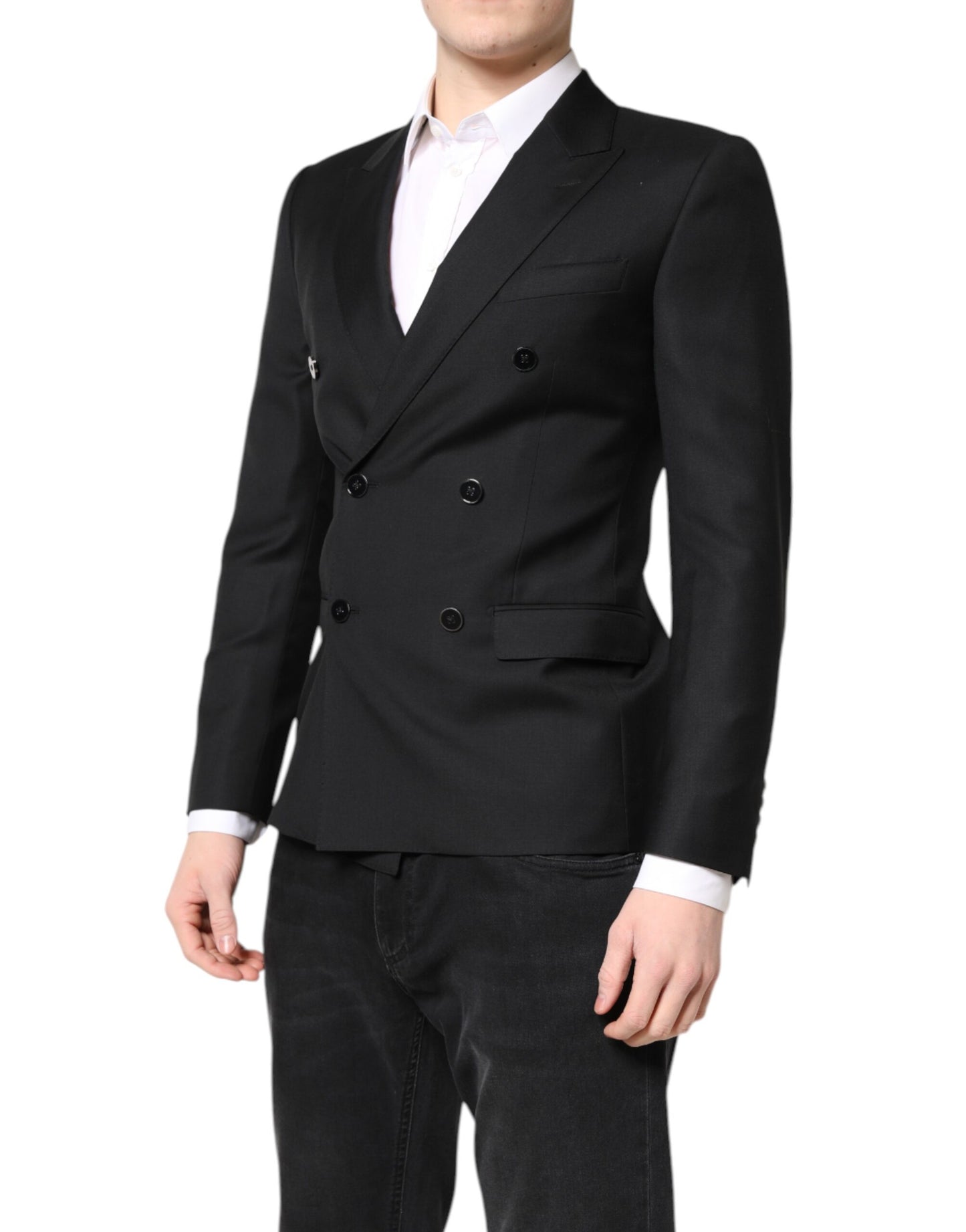 Dolce &amp; Gabbana Schwarzer MARTINI Zweireihiger Mantelblazer