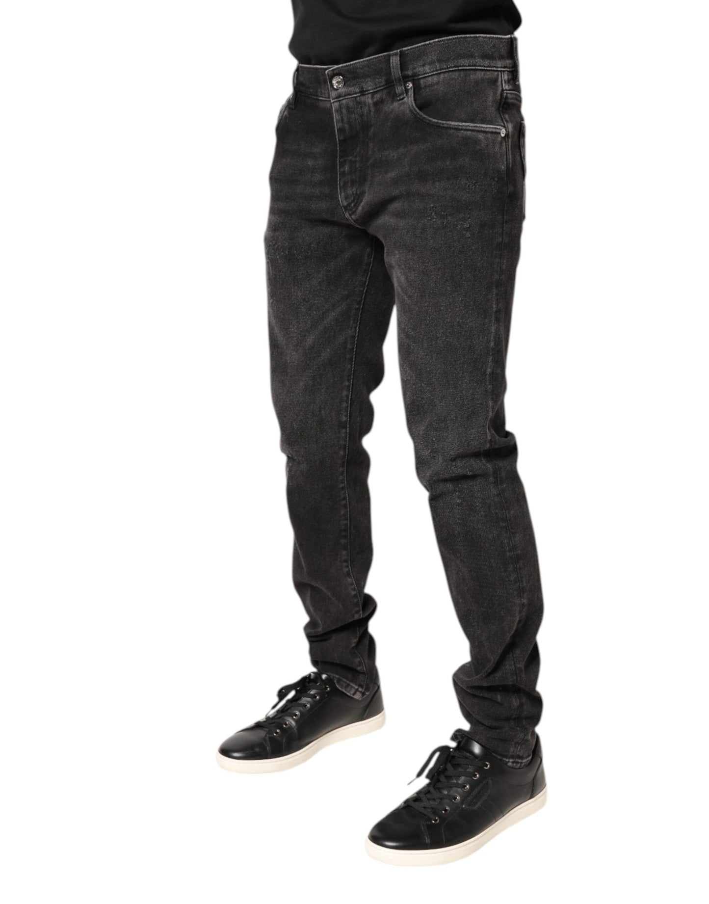 Dolce &amp; Gabbana – Graue Skinny-Jeans aus gewaschener Baumwolle
