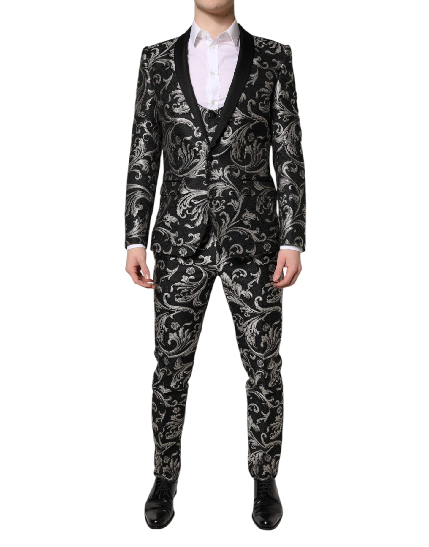 Dolce & Gabbana Black Gray MARTINI Jacquard Men 3 Piece Suit