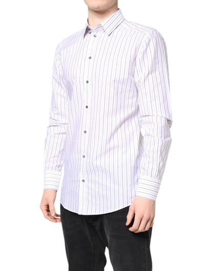 Dolce &amp; Gabbana – Weißes, gestreiftes Baumwollhemd in Gold