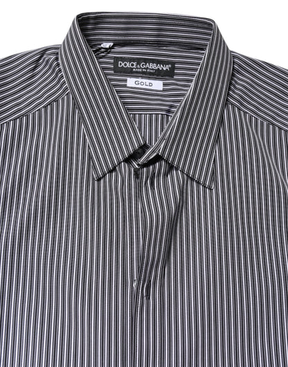 Dolce &amp; Gabbana Schwarz-Weiß gestreiftes GOLD-Formelles Hemd