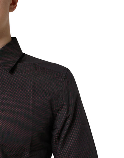 Dolce & Gabbana Maroon Jacquard Cotton GOLD Men Dress Shirt