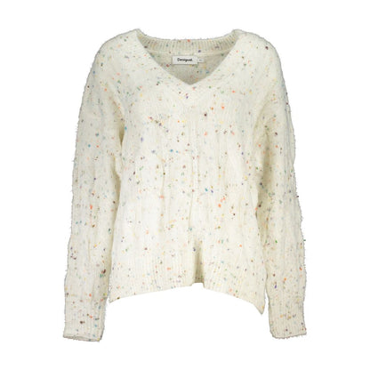 Desigual – Schicker Pullover mit V-Ausschnitt und Kontrast und Logodetail