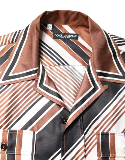 Dolce &amp; Gabbana – Mehrfarbig gestreiftes Seidenhemd mit kurzen Ärmeln
